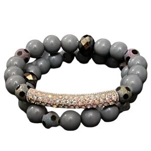 Stardust Grey A&B Crystal Druzy Bar Beaded Stretch Bracelet Set